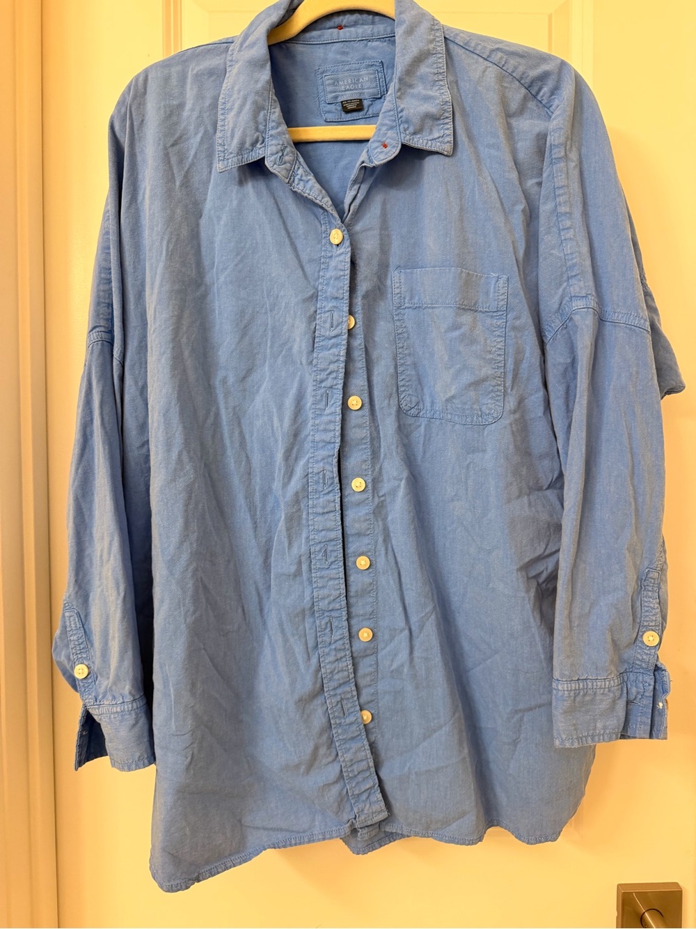 American Eagle Outfitters Light Blue Casual Button-Down Shirt